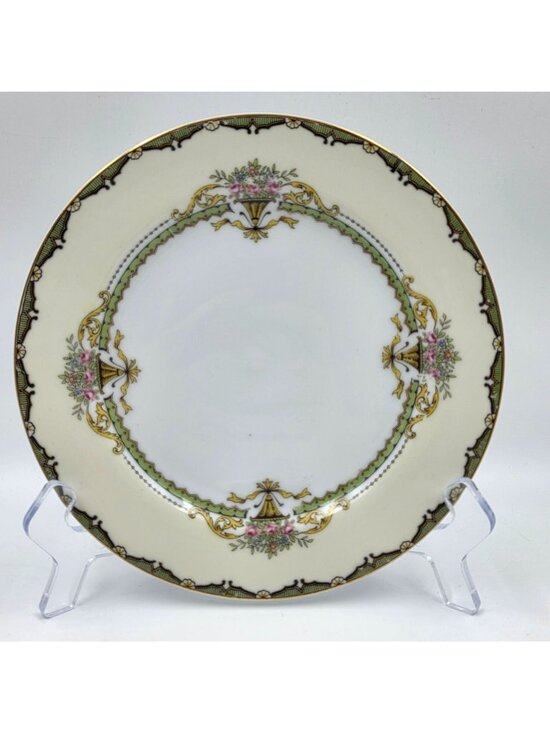 Noritake Other - Noritake Penelope Set of 4 Salad Plates Green Border Pink Roses Urn Gold Trim